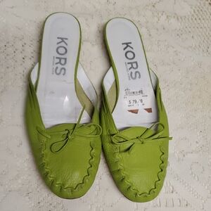 Michael Kors Lime Green Leather Slip-On Mules with Bow
